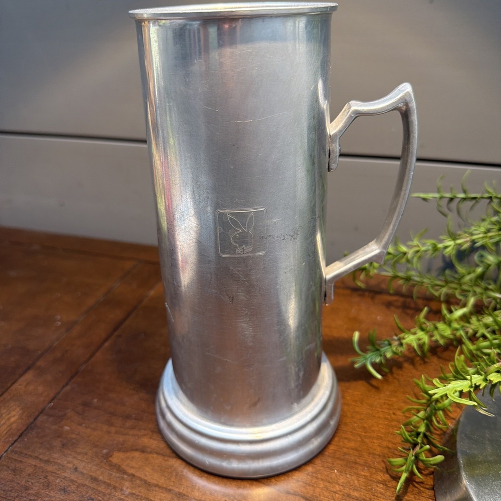 Rare Playboy Bunny Vintage 9" Beer Stein Glass Bottom Hong Kong Aluminum HTF